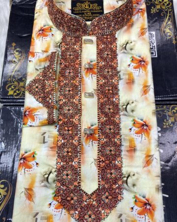 অরেঞ্জ  কালার প্রিন্ট এমব্রয়ডারি পাঞ্জাবি - কোড: LM-902