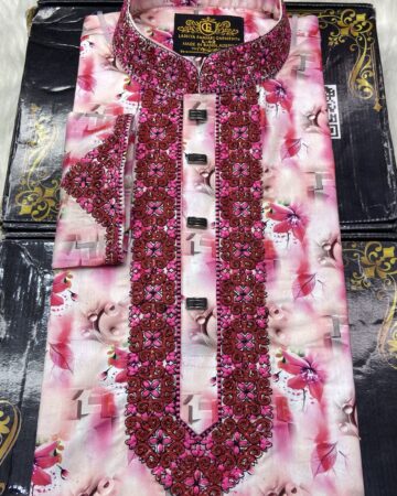 গোলাপি কালার প্রিন্ট এমব্রয়ডারি পাঞ্জাবি - কোড: LM-903