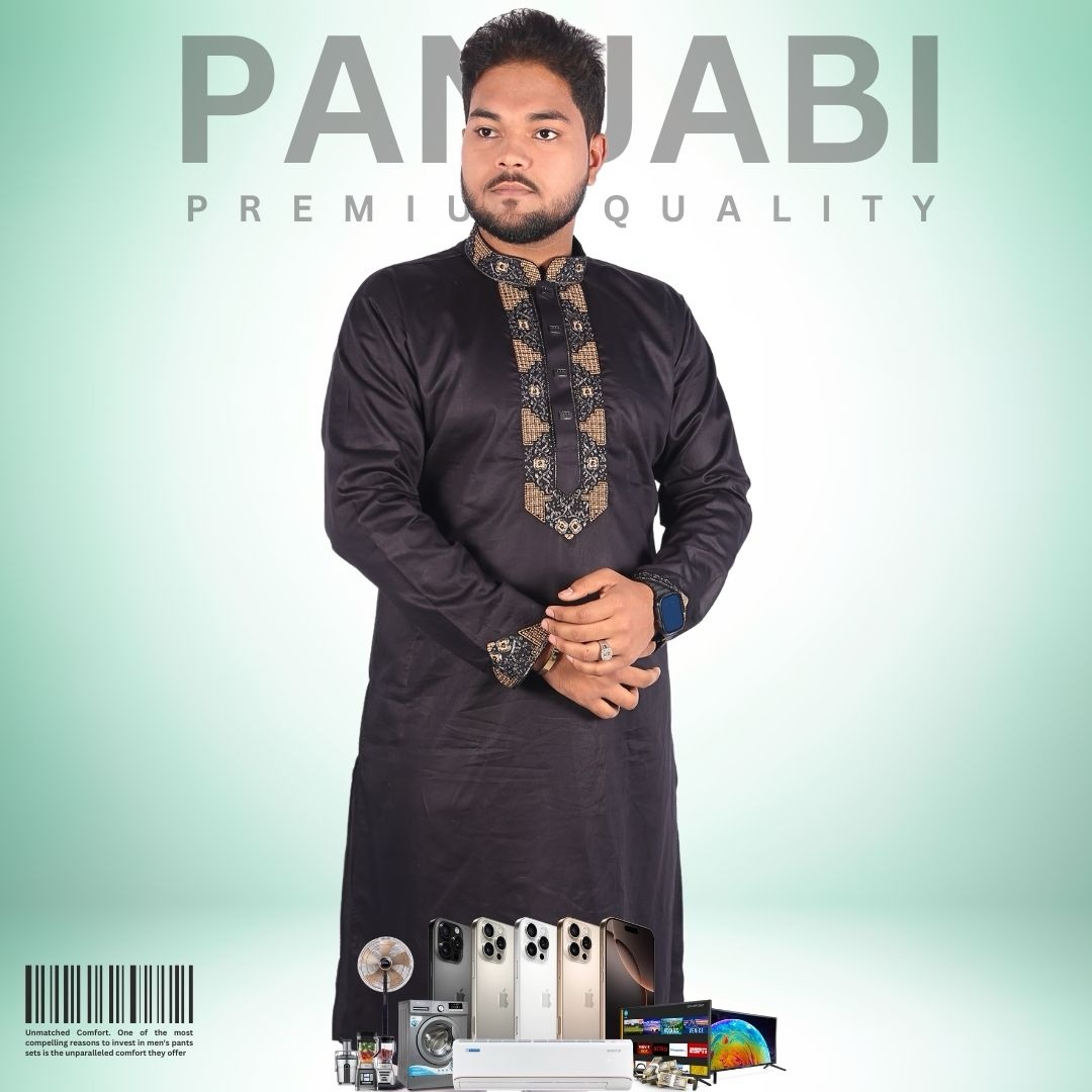 কালো কালার কট এমব্রয়ডারি পাঞ্জাবি - কোড: LM-202 - Image 2