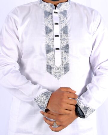 সাদা কালার কট এমব্রয়ডারি পাঞ্জাবি - কোড: LM-205