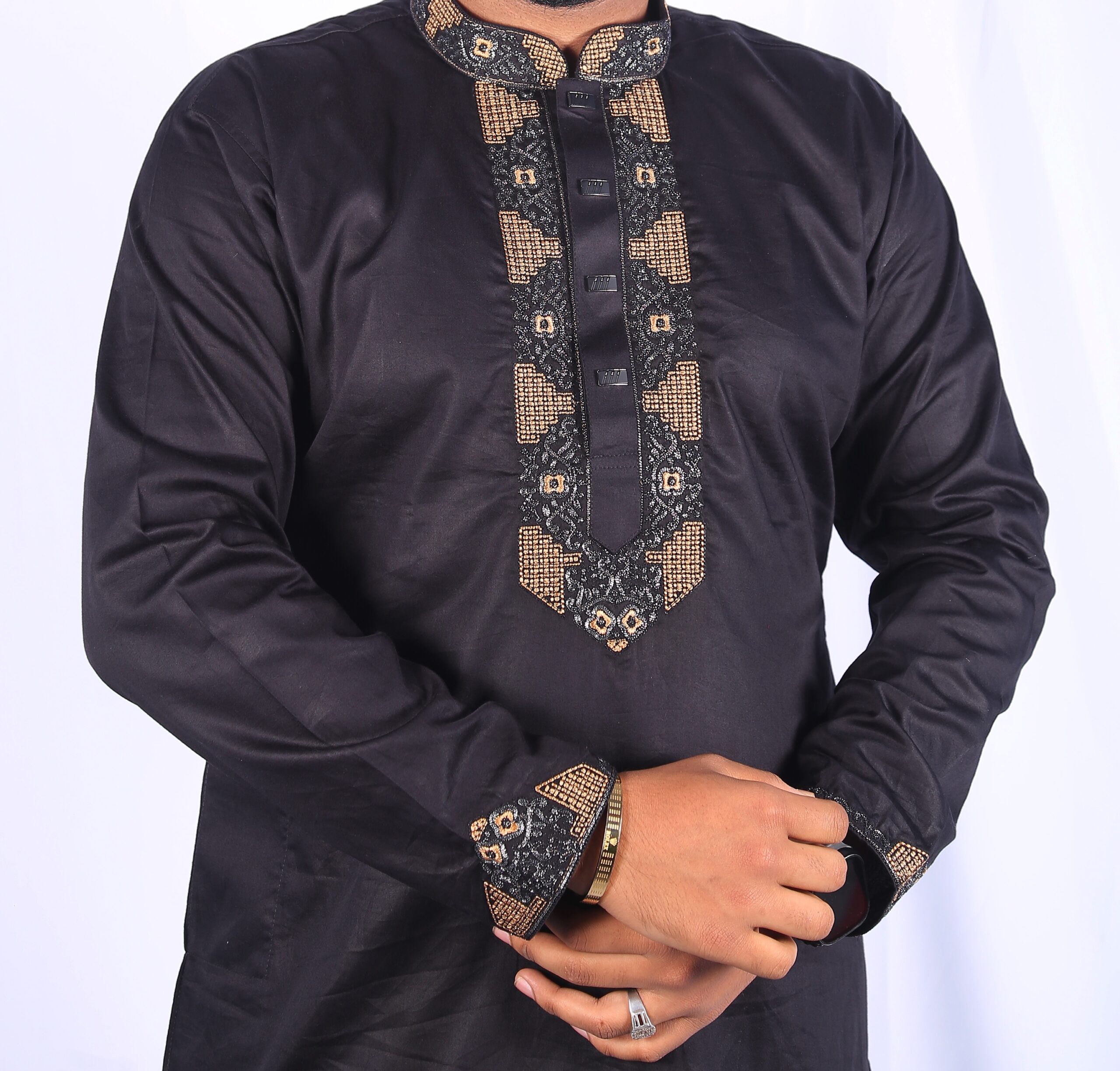 কালো কালার কট এমব্রয়ডারি পাঞ্জাবি - কোড: LM-202