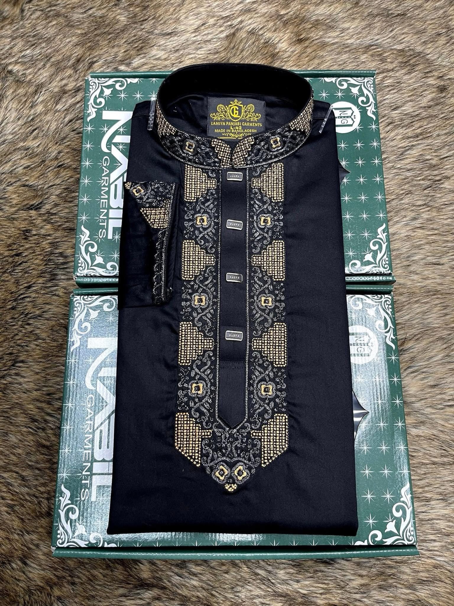 কালো কালার কট এমব্রয়ডারি পাঞ্জাবি - কোড: LM-202 - Image 3