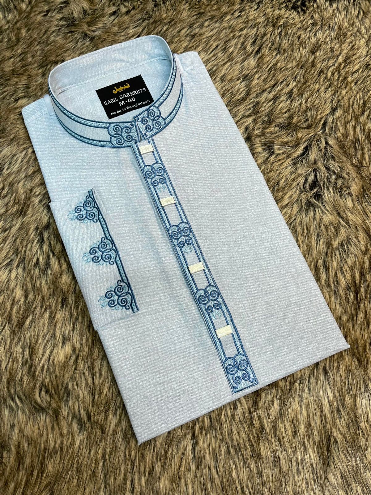 লাইট আকাশী কালার এমব্রয়ডারি পাঞ্জাবি - কোড: NB- 103 - Image 2