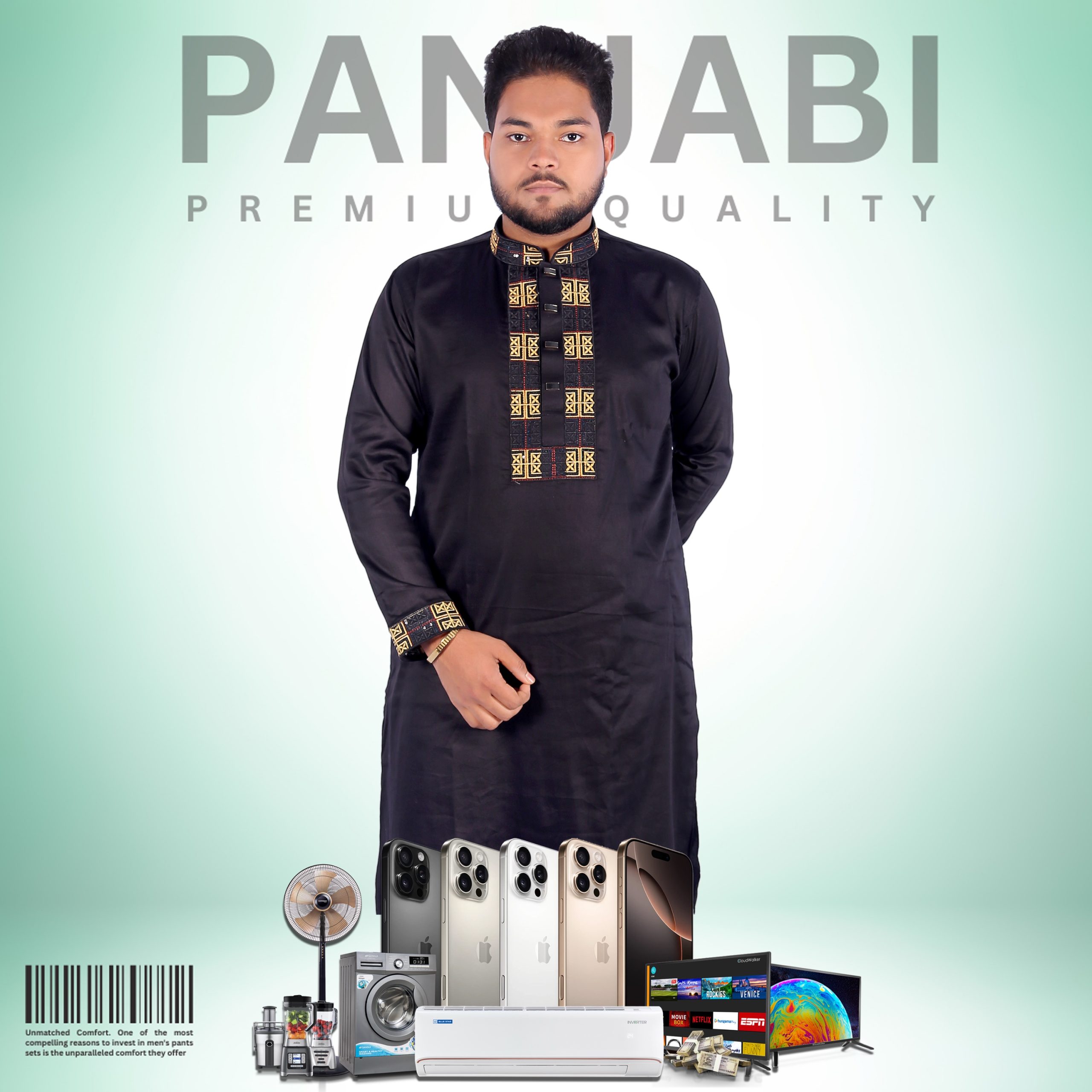 কালো কালার সিকোয়েন্স পাঞ্জাবি - কোড: LM-401