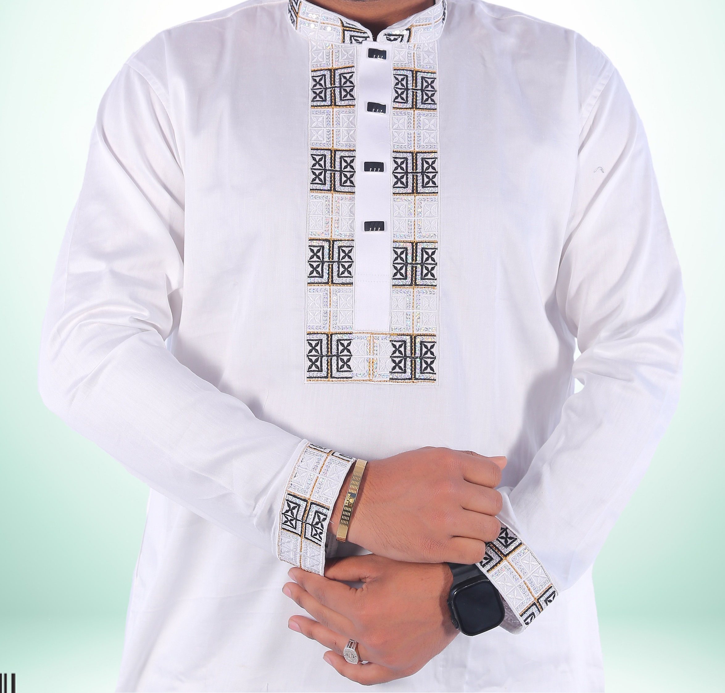 সাদা কালার সিকোয়েন্স পাঞ্জাবি - কোড: LM-403 - Image 2