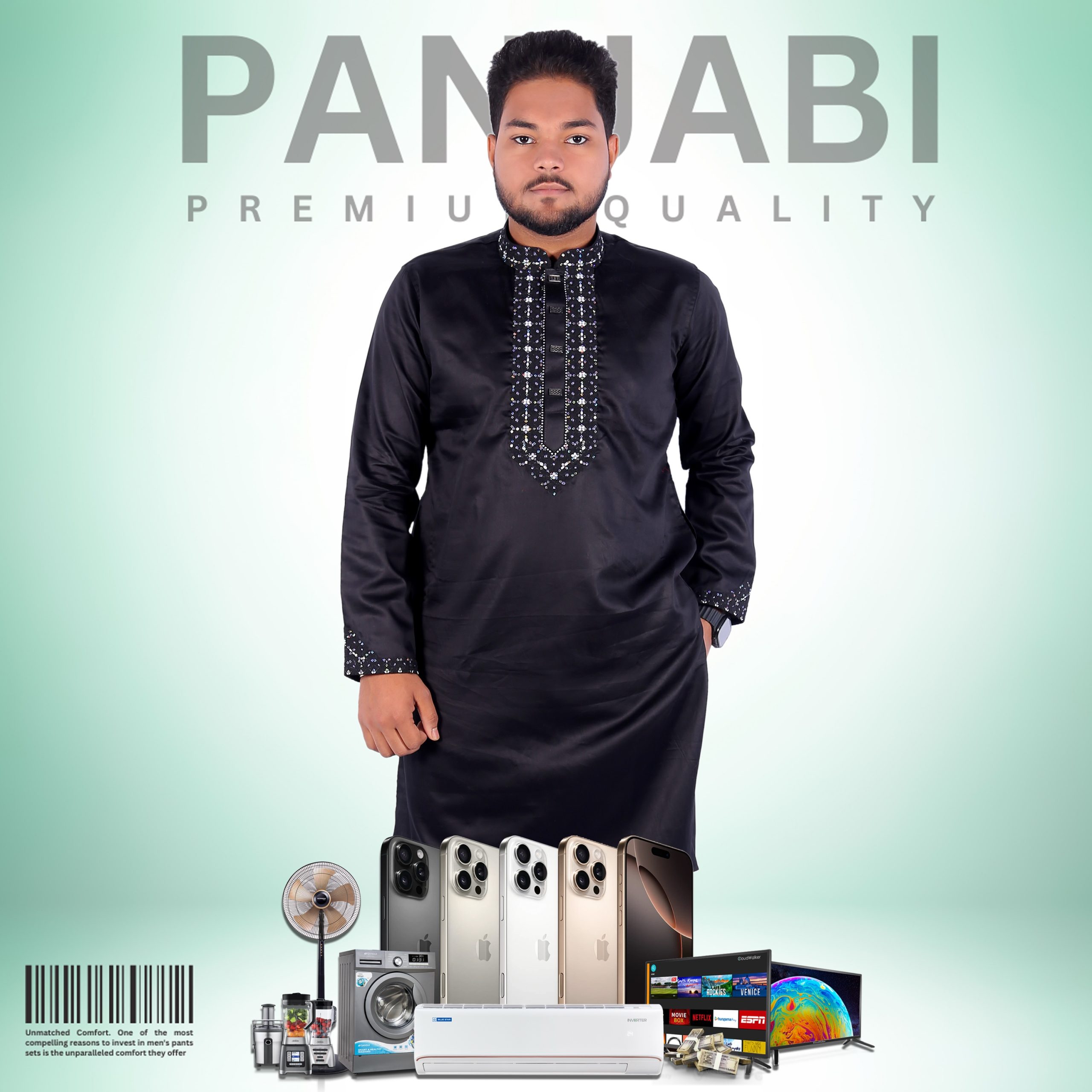 কালো কালার সিকোয়েন্স পাঞ্জাবি - কোড: MG-502