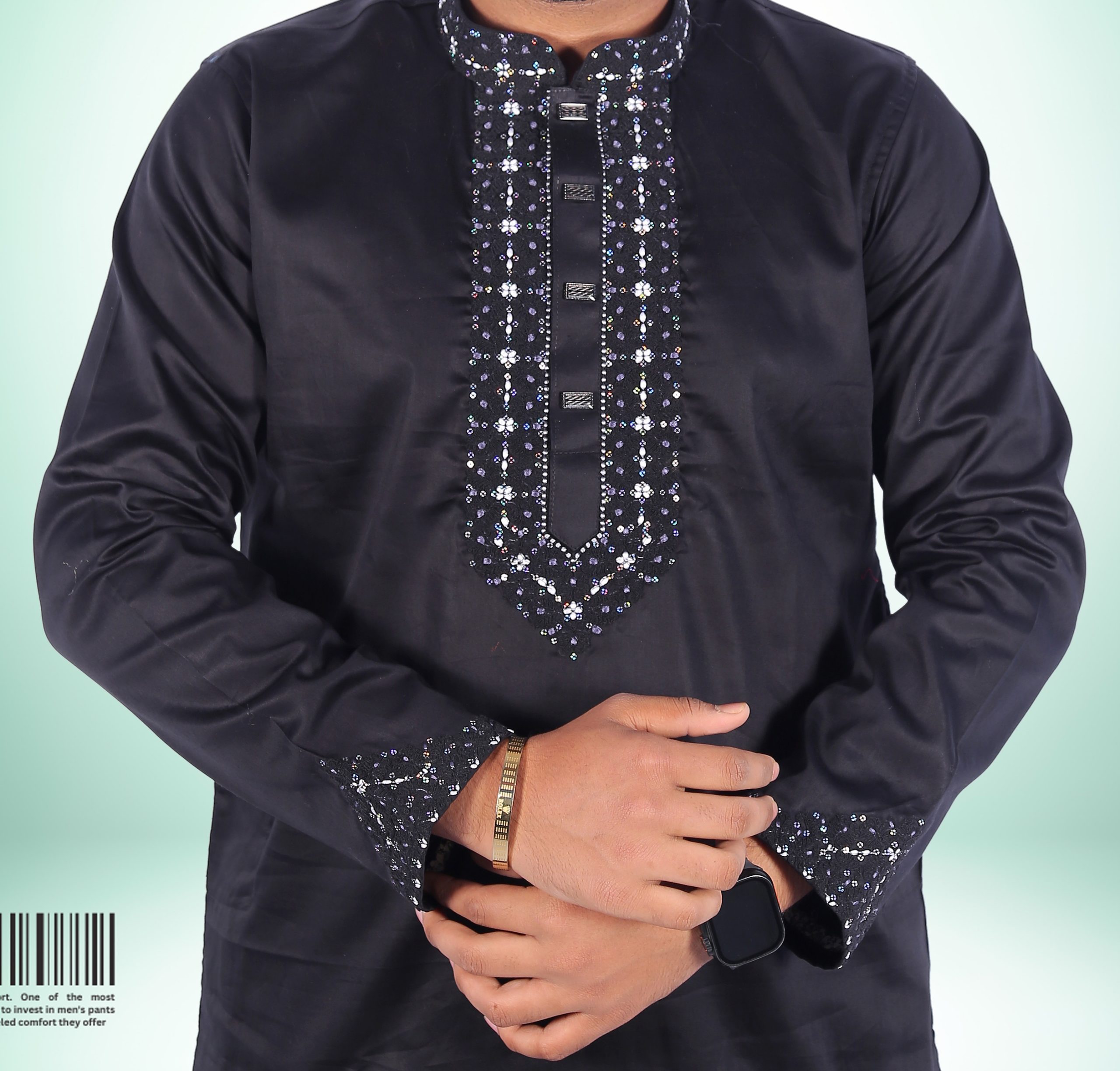 কালো কালার সিকোয়েন্স পাঞ্জাবি - কোড: MG-502 - Image 2