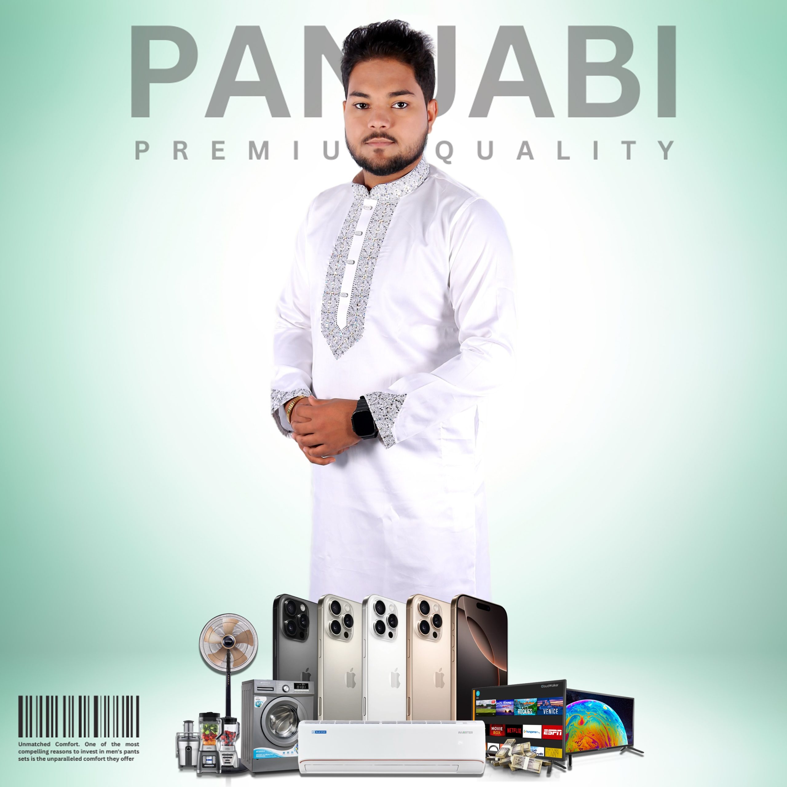 সাদা কালার সিকোয়েন্স পাঞ্জাবি - কোড: MG-505