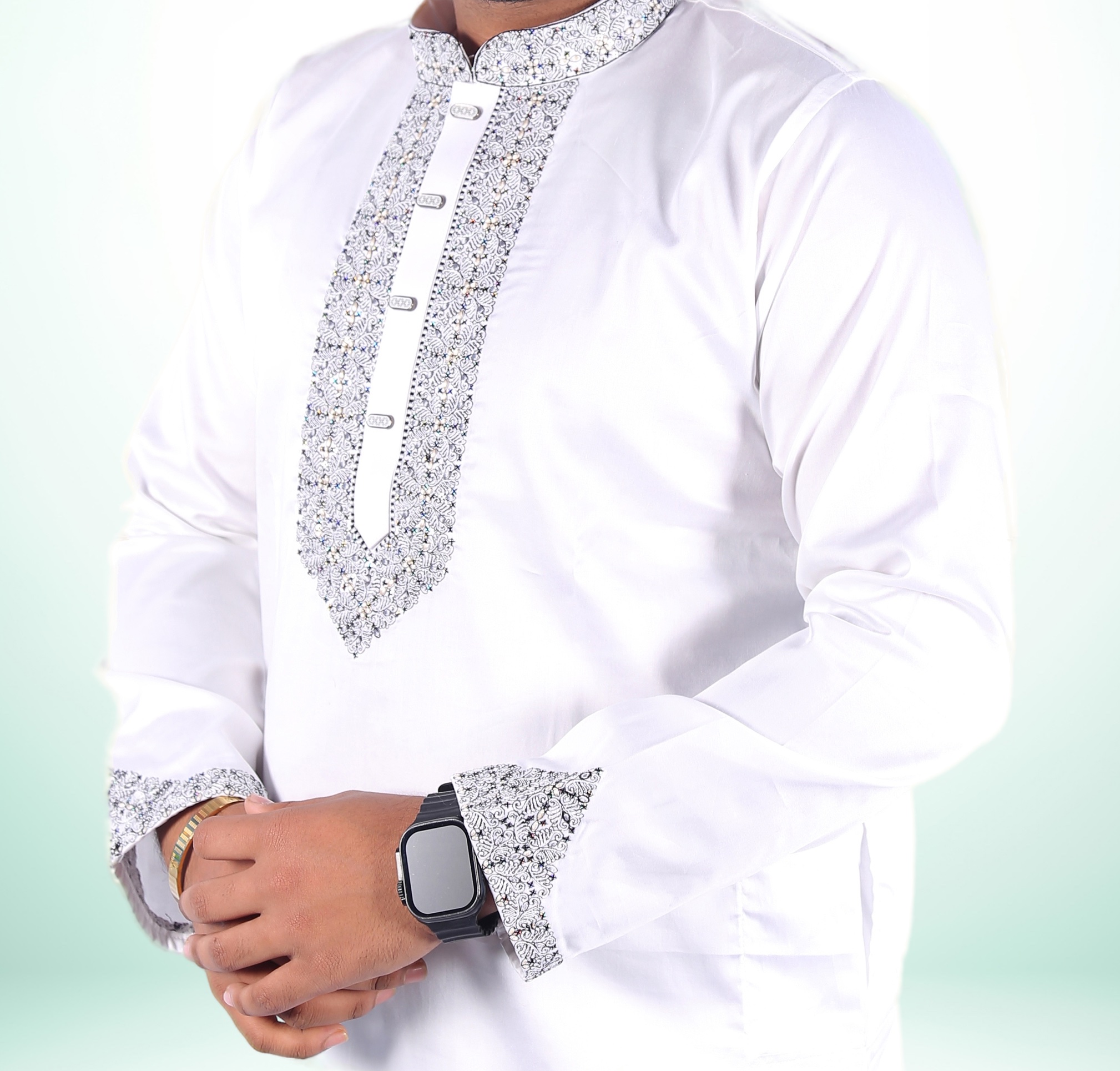 সাদা কালার সিকোয়েন্স পাঞ্জাবি - কোড: MG-505 - Image 2