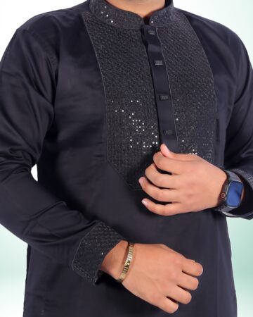 কালো কালার শাহজাদা পাঞ্জাবি - কোড: LM-604