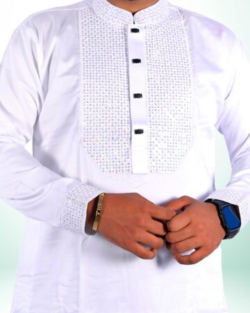 সাদা  কালার শাহজাদা পাঞ্জাবি - কোড: LM-607