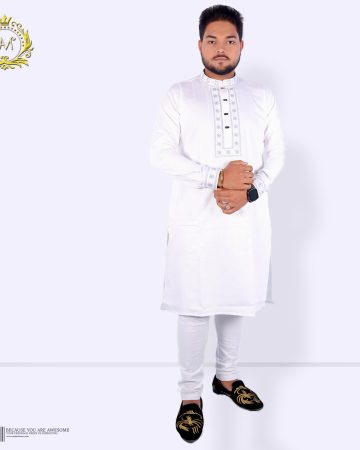 সাদা কালার কফ হাতা পাঞ্জাবি - কোড: LM-304