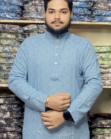 আকাশী কালার ইন্ডিয়ান ফুল বডি সিকোয়েন্স কুর্তা।