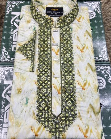 গ্রীন কালার প্রিন্ট এমব্রয়ডারি পাঞ্জাবি - কোড: NB-201