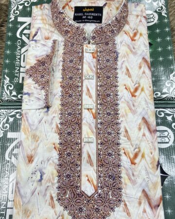 ক্রিম কালার প্রিন্ট এমব্রয়ডারি পাঞ্জাবি - কোড: NB-203