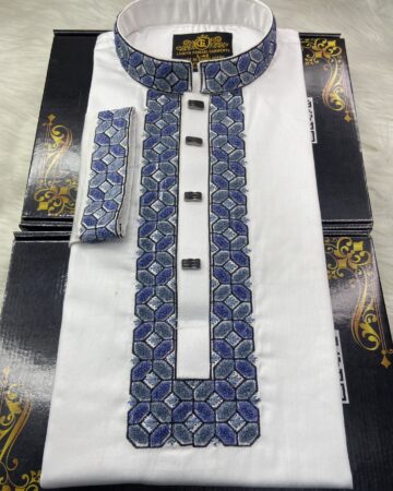 সাদা কালার স্যানেল পাঞ্জাবি - কোড: LM-1105