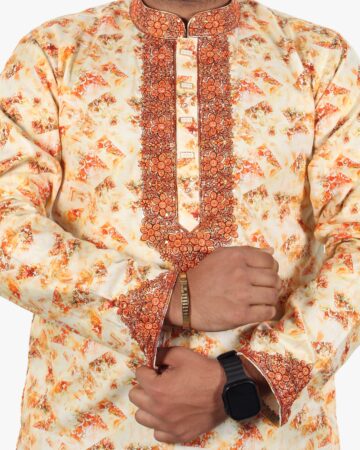 অরেঞ্জ কালার প্রিন্ট এমব্রয়ডারি পাঞ্জাবি - কোড: HG-101