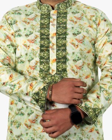 সবুজ কালার প্রিন্ট এমব্রয়ডারি পাঞ্জাবি - কোড: HG-102