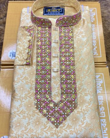 গোল্ডেন কালার কাতান পাঞ্জাবি - কোড: MS-222