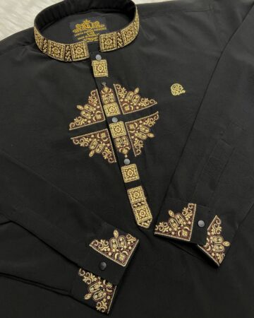 কালো লাক্সারি ভাঙ্গচুর স্টিজ কটন পাঞ্জাবি - কোড: ML-111