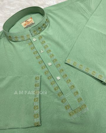 লাইট অলিভ লাক্সারি ভাঙ্গচুর স্টিজ পাঞ্জাবি - কোড: MS-301