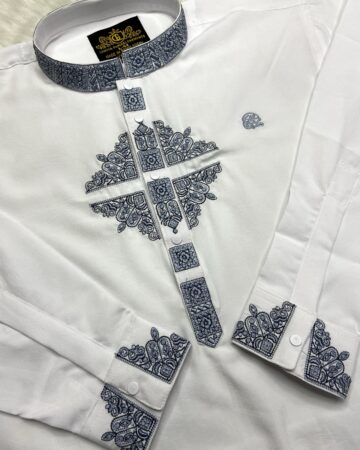 সাদা লাক্সারি ভাঙ্গচুর স্টিজ কটন পাঞ্জাবি - কোড: ML-555