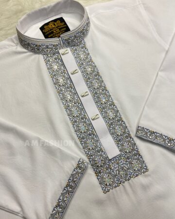 সাদা প্রিমিয়াম স্টিজ পাঞ্জাবি - কোড: LM-240