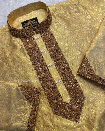 24k গোল্ডেন কালার কাতান পাঞ্জাবি - কোড: LM-703