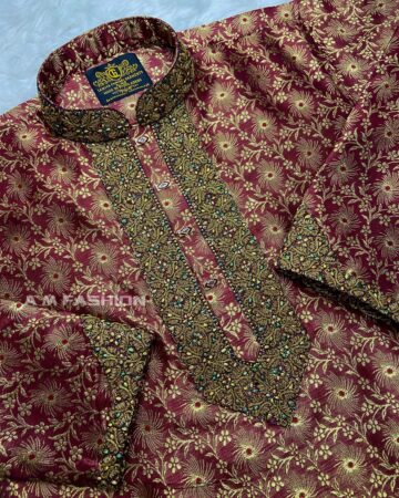 মেরুন কালার কাতান পাঞ্জাবি - কোড: LM-704