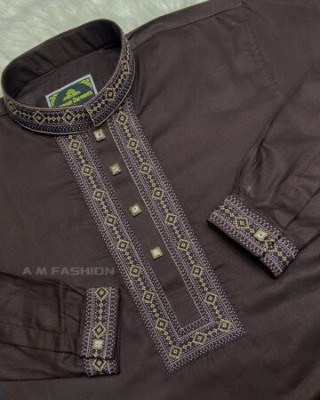 ডিপ কফি কালার কফ হাতা পাঞ্জাবি - কোড: HG-602