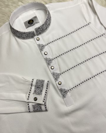 সাদা লাক্সারি জাফরান পাঞ্জাবি - কোড: ML-400