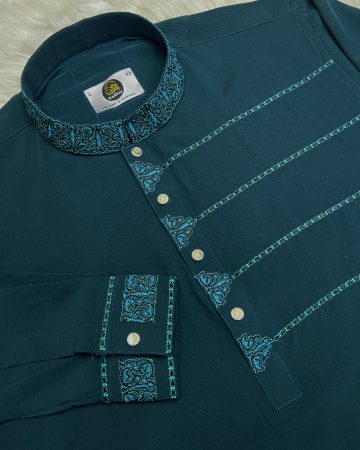 পেট্রোল ব্লু লাক্সারি জাফরান পাঞ্জাবি - কোড: ML-200