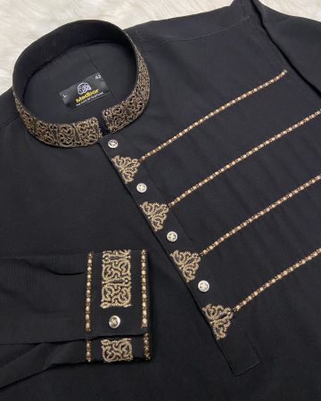 কালো লাক্সারি জাফরান পাঞ্জাবি - কোড: ML-300