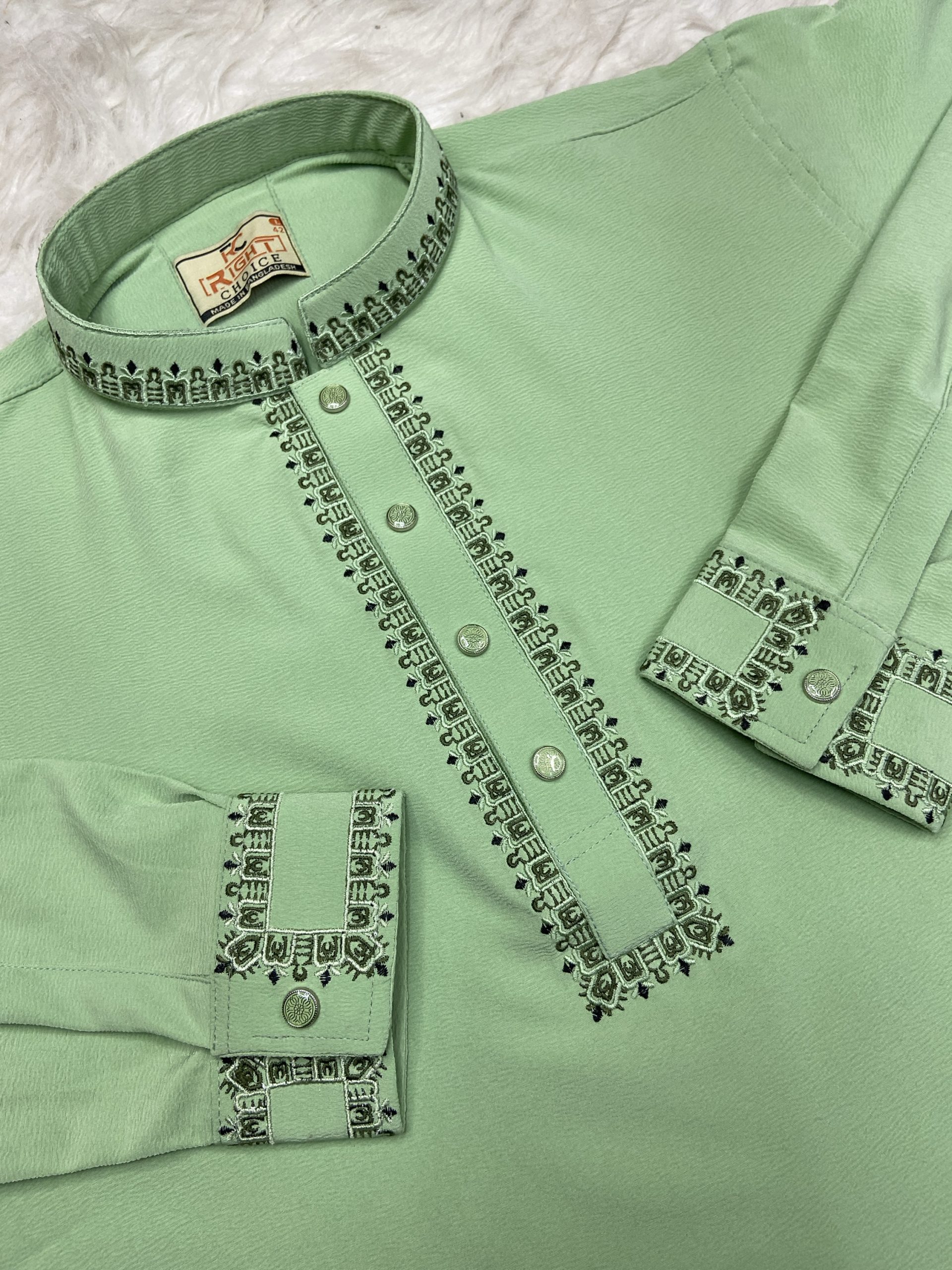 লাইট অলিভ জাফরান কাফ হাতা পাঞ্জাবি - কোড: LM-510