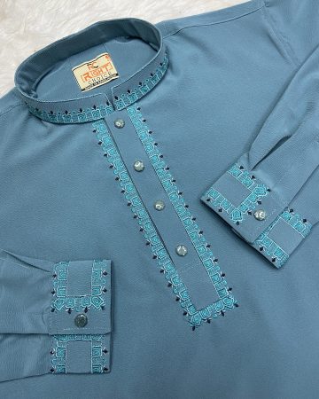 ডিপ আকাশী জাফরান কাফ হাতা পাঞ্জাবি - কোড: LM-530