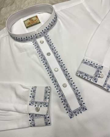 সাদা জাফরান কাফ হাতা পাঞ্জাবি - কোড: LM-540