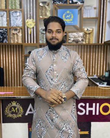 গ্রেইশ ব্রাউন কালার 5D প্রিন্ট পাঞ্জাবি - কোড: AM-040