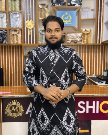 কালো কালার 5D প্রিন্ট পাঞ্জাবি - কোড: AM-050