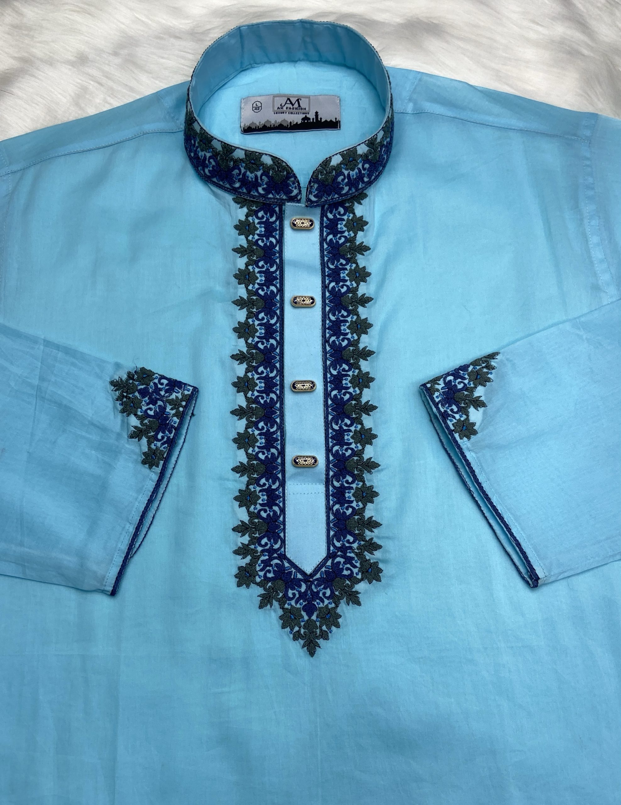 স্পেশাল ধুতি কট এমব্রয়ডারি পাঞ্জাবী কোড: AM-020 - Image 3