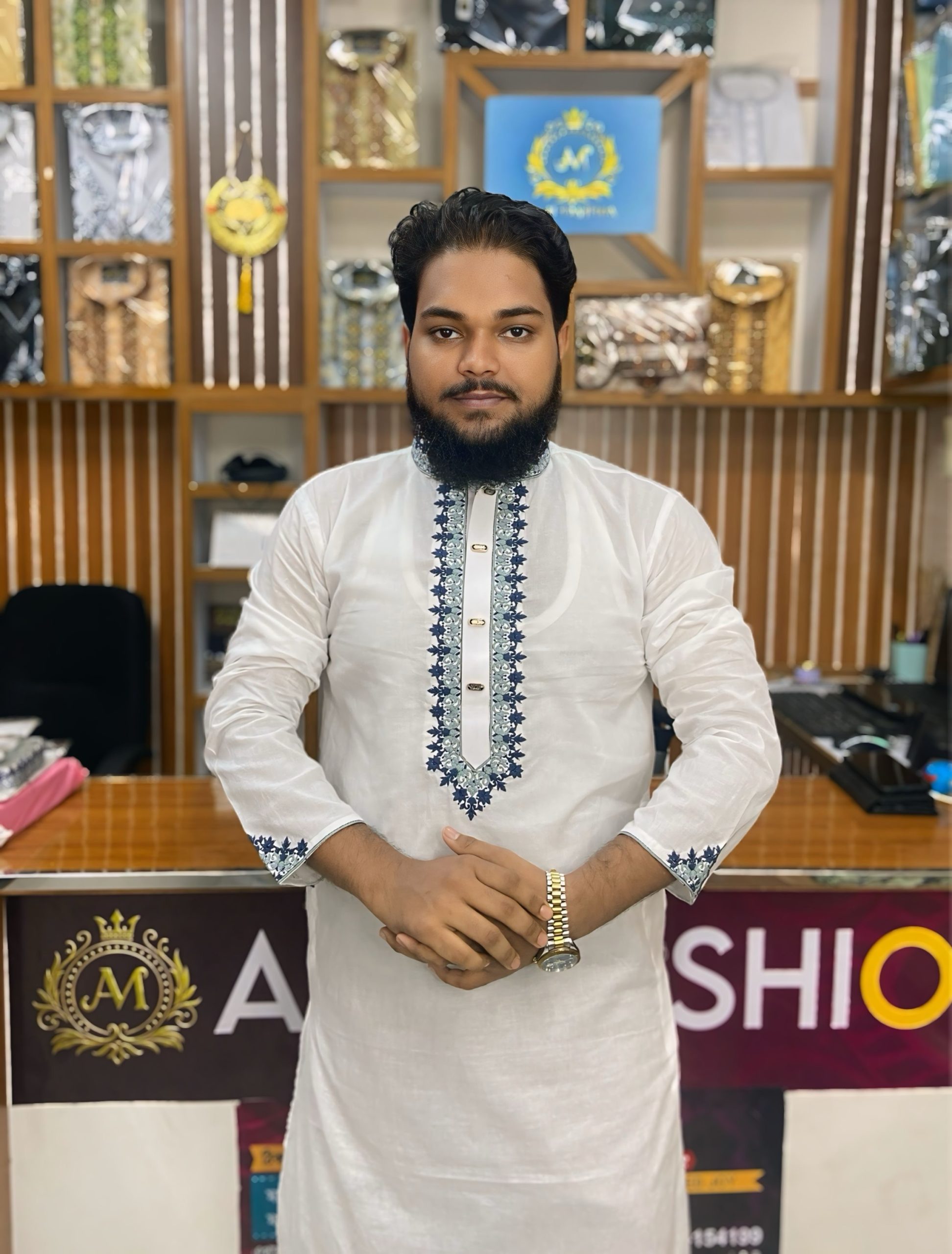 স্পেশাল ধুতি কট এমব্রয়ডারি পাঞ্জাবী কোড: AM-010