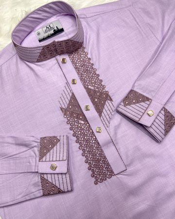 লাক্সারি কফ হাতা হালকা বেগুনি কালার পাঞ্জাবি (Code: AM-015)
